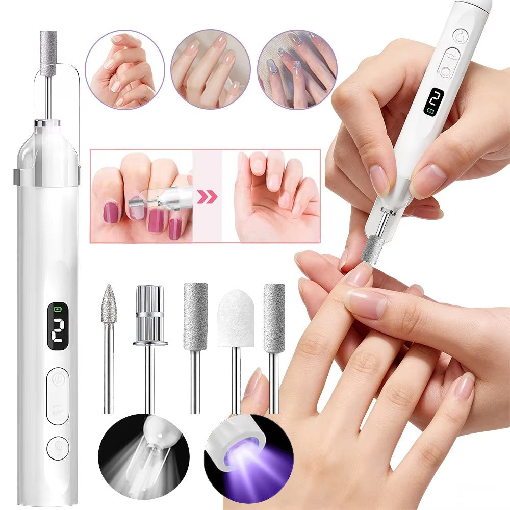 Electric Nail Drill Kit for Thick Toenails with UV Lamp & 6 Grinding Heads