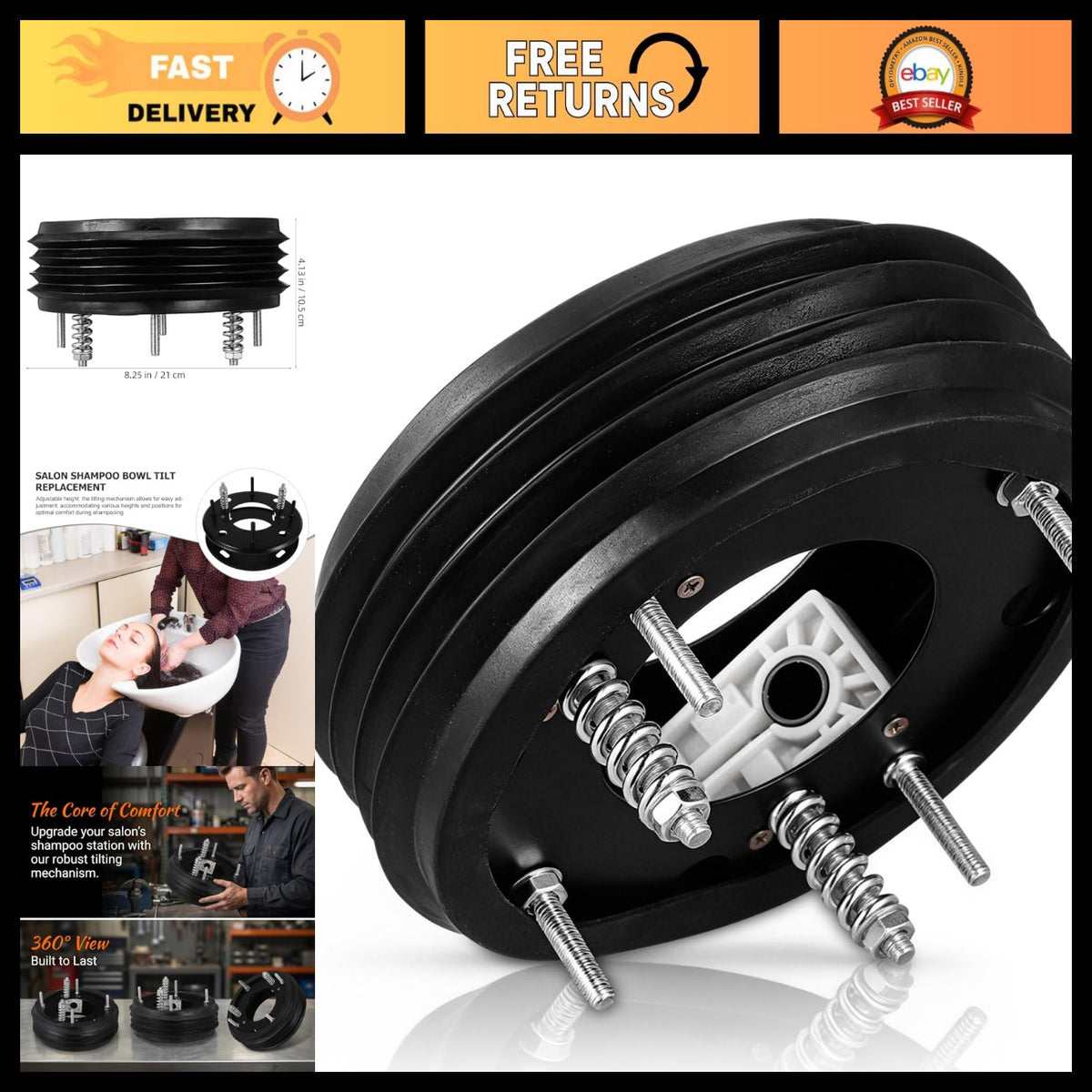 Salon Shampoo Bowl Tilt Mechanism with Rubber Wrap - Replacement Part