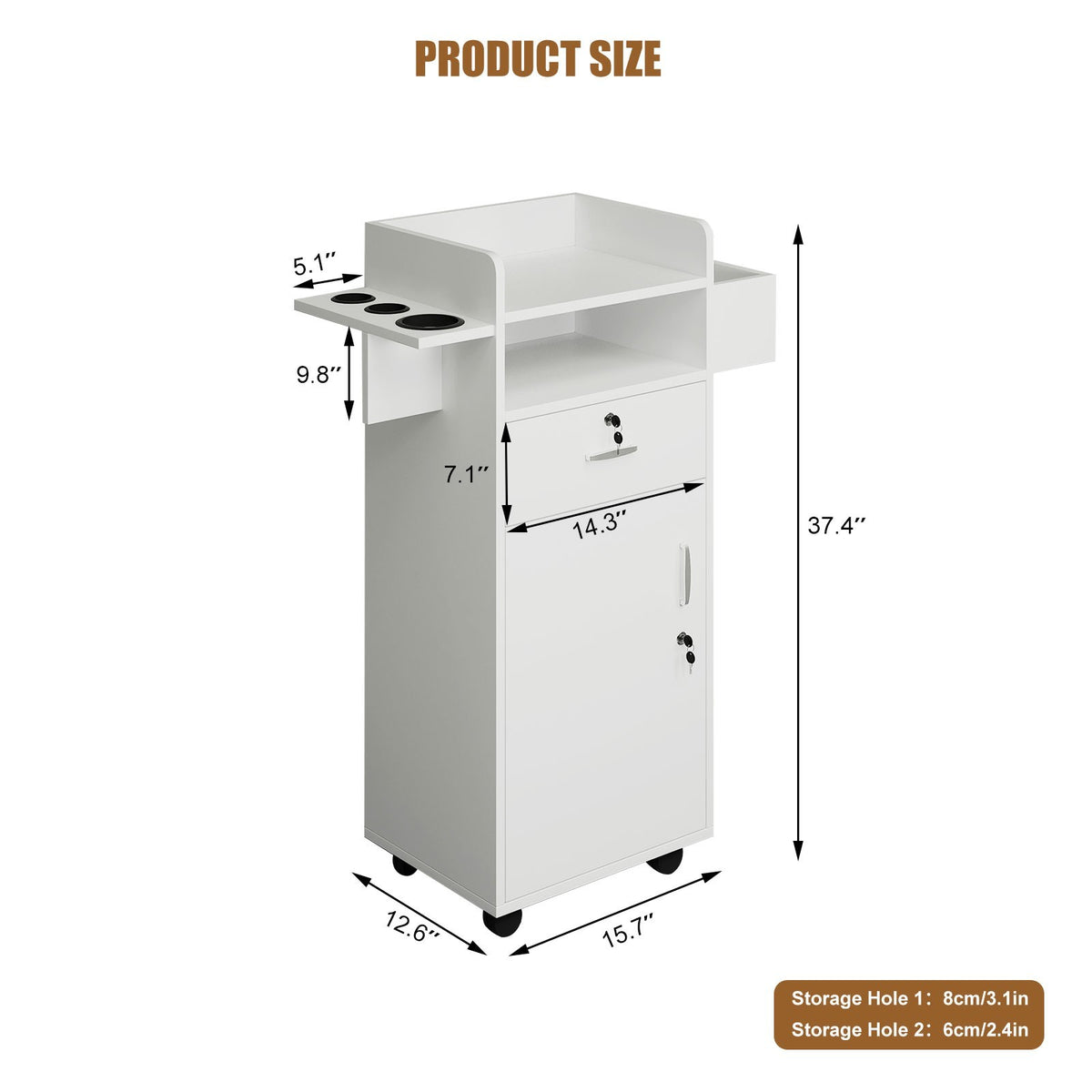 Rolling Hair Styling Station Barber Cabinet with Lockable Wheels and Storage