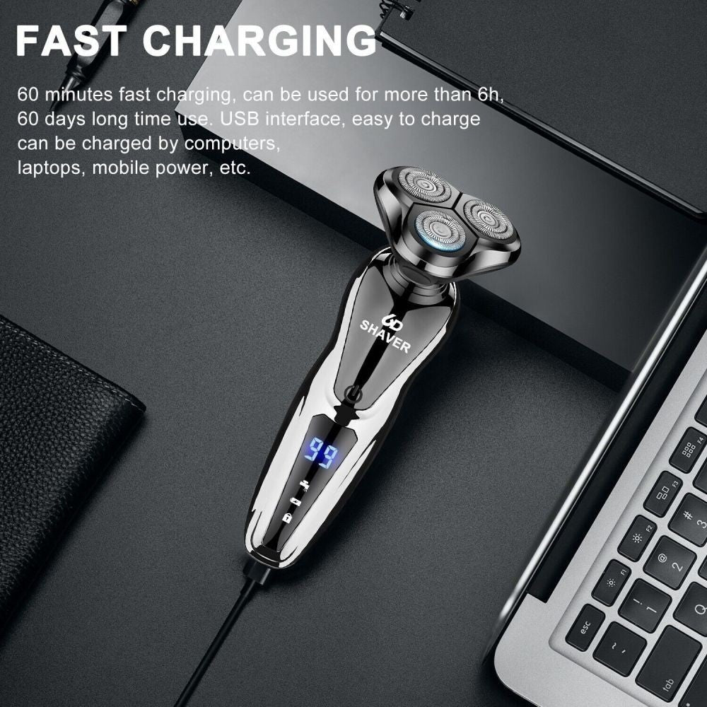 4D Rotary Electric Shaver for Bald Head & Beard Trimming Wet Dry Rechargeable