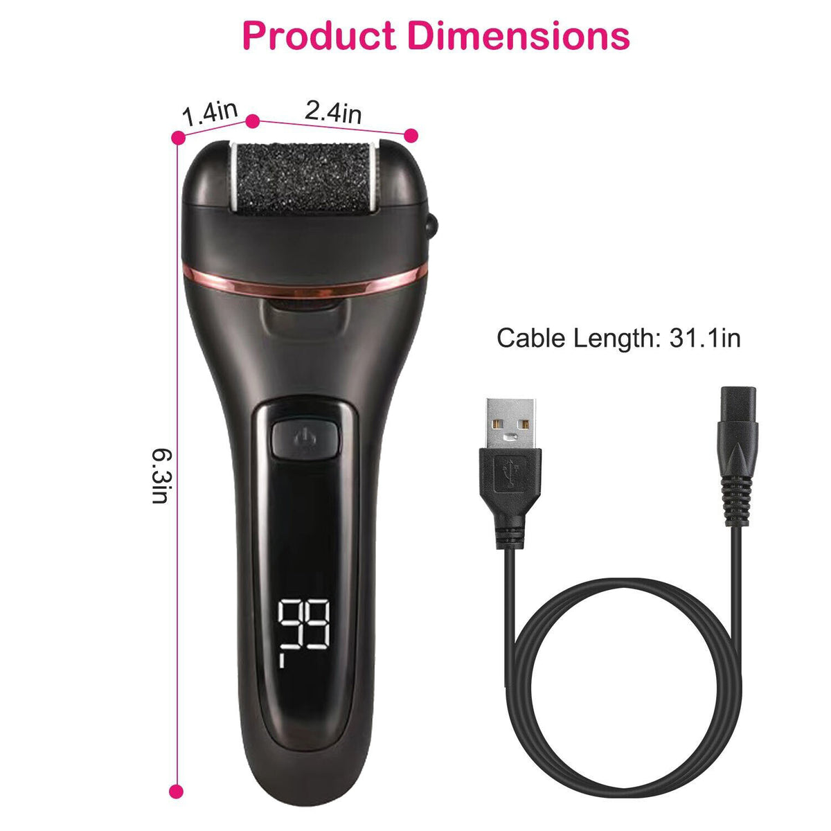 Electric Foot Callus Remover Grinder Pedicure Tool with Multiple Roller Heads