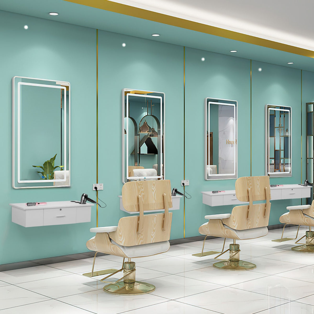 Wall-Mount Styling Station for Hair Salon Barber Spa Storage Cabinet