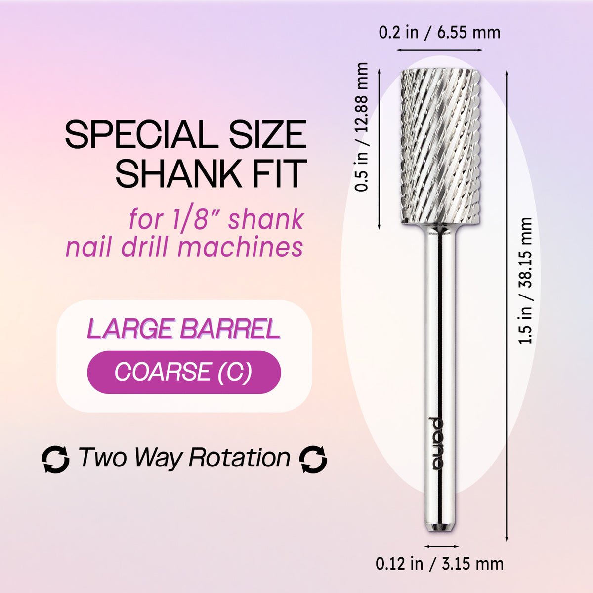 1/8 Inch Shank Flat Top Carbide Nail Drill Bit - Coarse Grit, Silver