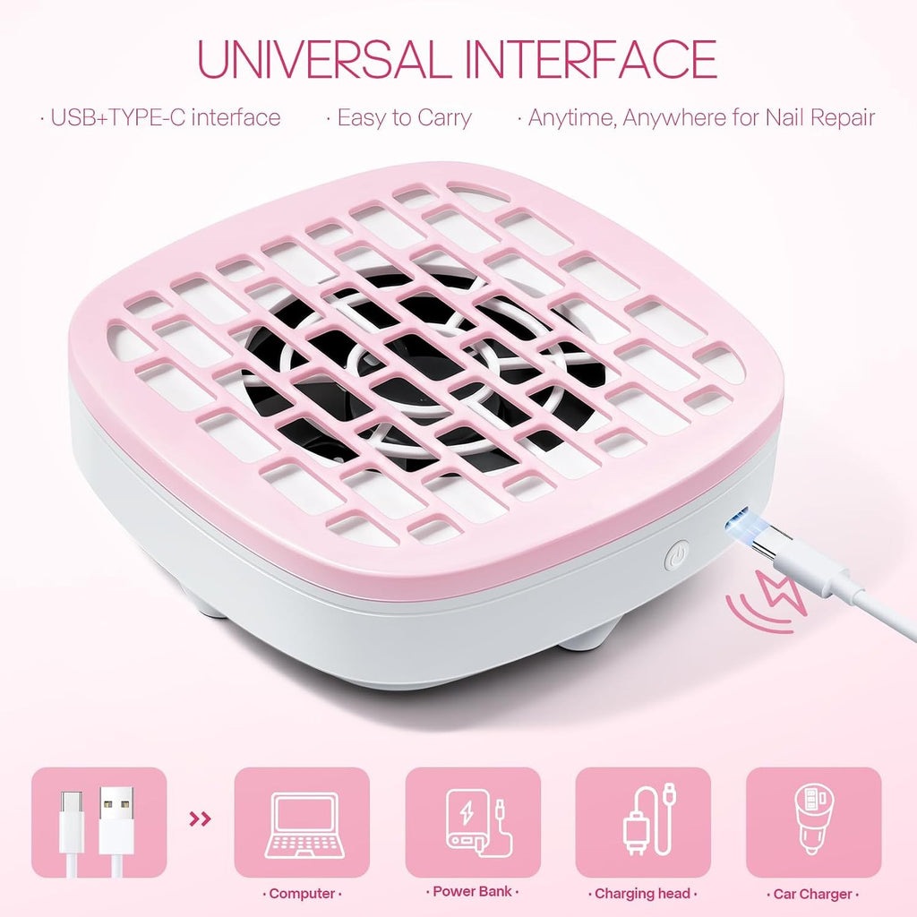 Pink Nail Dust Collector with 10 Filter Pads for Nail Art Beginners