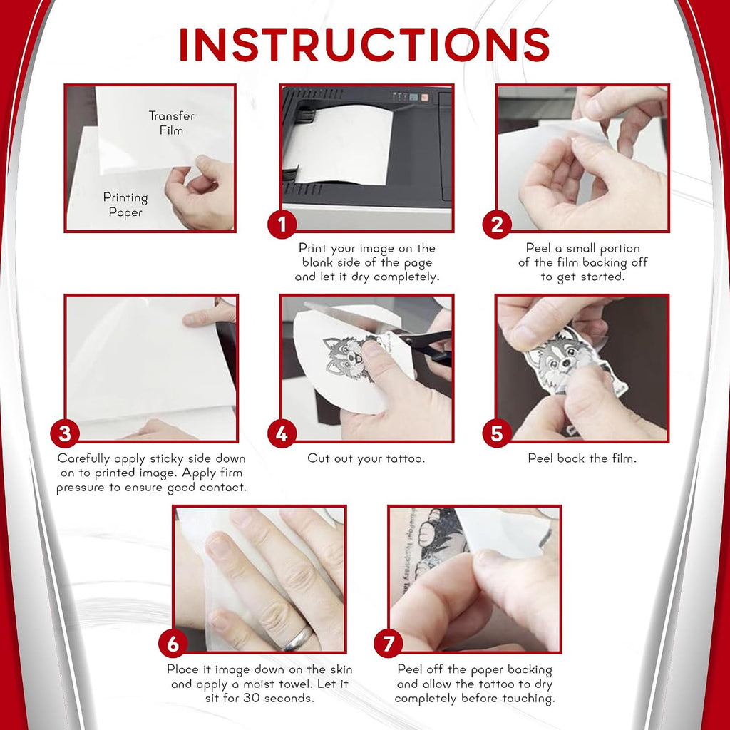 Temporary Tattoo Paper for Inkjet Printer - Skin Safe, Water Resistant 8.5x11 (5 Sheets) - DIY Fun