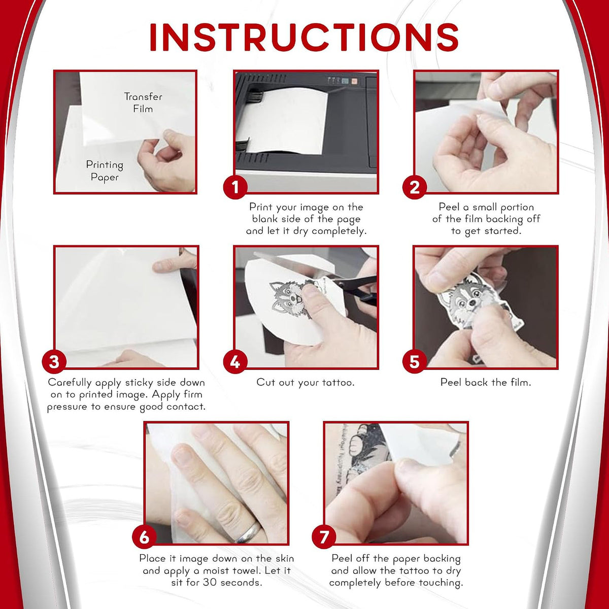 Temporary Tattoo Paper for Inkjet Printer - Skin Safe, Water Resistant 8.5x11 (5 Sheets) - DIY Fun