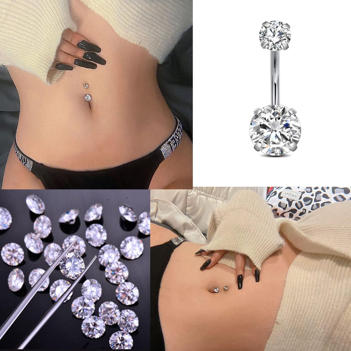 Belly Button Piercing Kit 4Pcs - Disposable Self Piercing Gun, Ring, Clamp & Tools