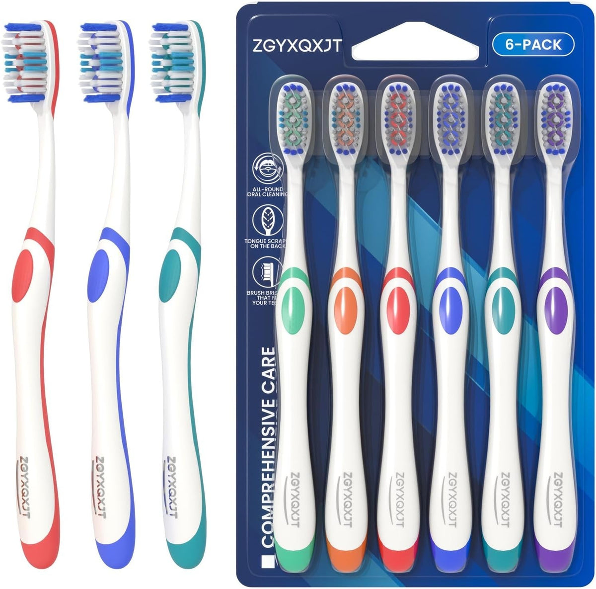 Multi-Color Deep Cleansing Toothbrush Set with Wave-Shaped Bristles – 6 Pack