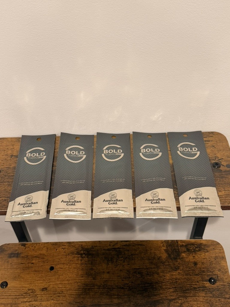 Australian Gold GG Bold Tanning Lotion Sample Packets – 5 Salon-Quality Indoor Tanning Treatments