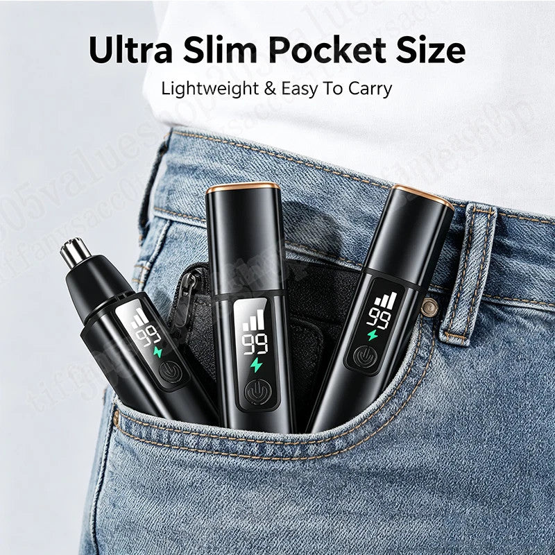 Rechargeable Waterproof Ear & Nose Hair Trimmer with LED Display