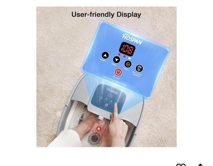 Collapsible Foot Spa with Heat Bubbles Red Light Therapy Portable Foot Bath