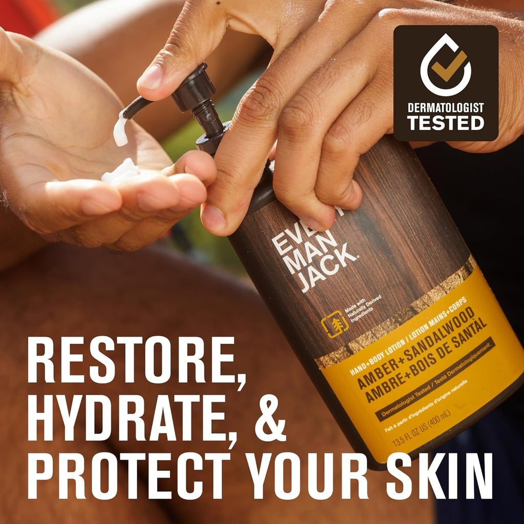 Men's Amber Sandalwood Hand & Body Lotion - Hypoallergenic, Fast Absorbing