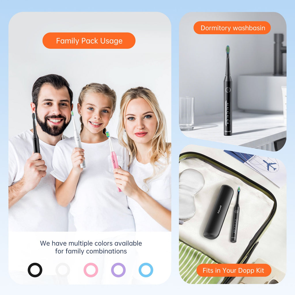 Rechargeable Electric Toothbrush with 8 Brush Heads & 5 Modes - Travel Case