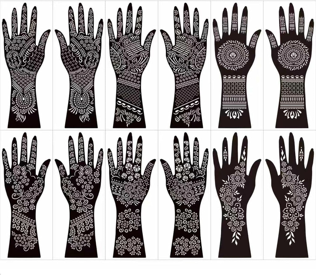 Henna Tattoo Stencil Kit – 12 Sheets Temporary Hand Templates