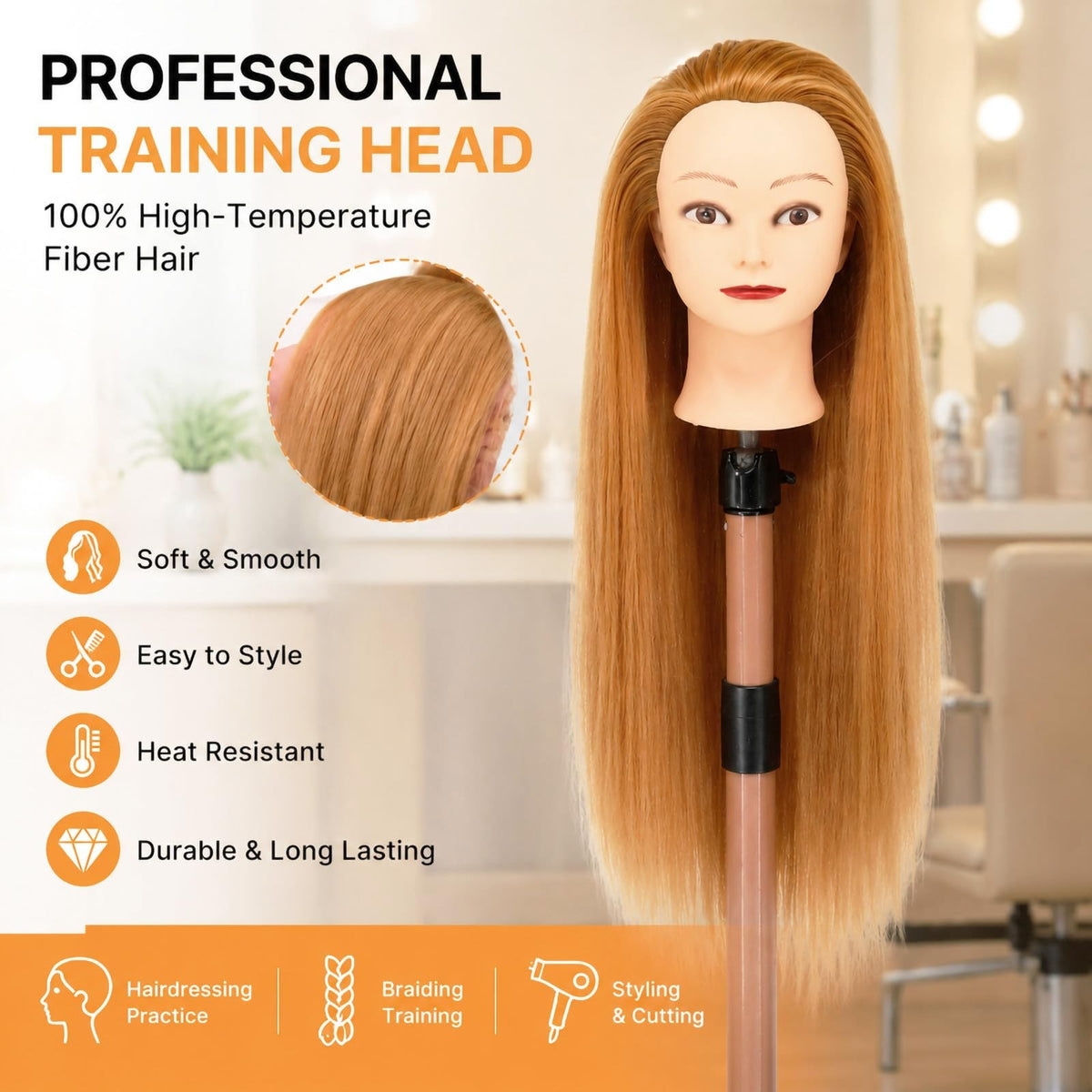 28-Inch Blonde Mannequin Head for Hair Styling and Braiding with Clamp