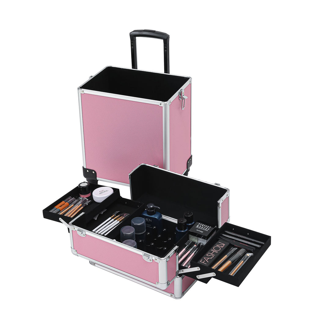 4-in-1 Makeup Case Portable Cosmetic Storage Trolley Box