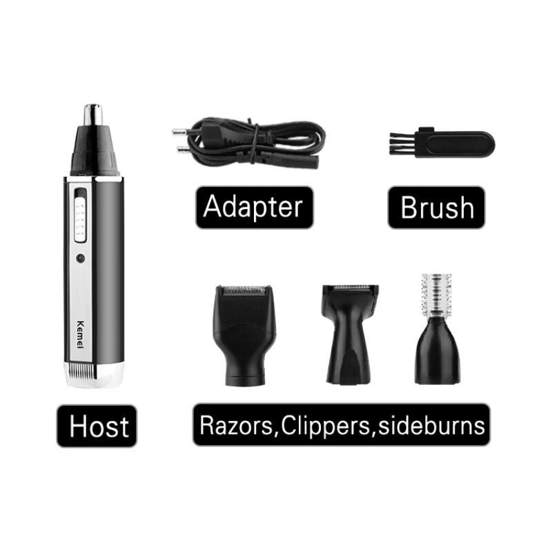 4-in-1 Rechargeable Beard Nose Ear Hair Trimmer Set - Waterproof