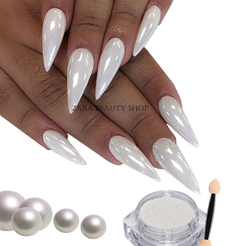 White Chrome Powder Pigment for Nail Art, Pearl Shiny Dust, 1.5g