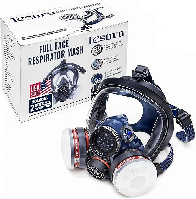 Full Face Respirator Mask with Anti-Fog & Charcoal Filters for Chemical Protection