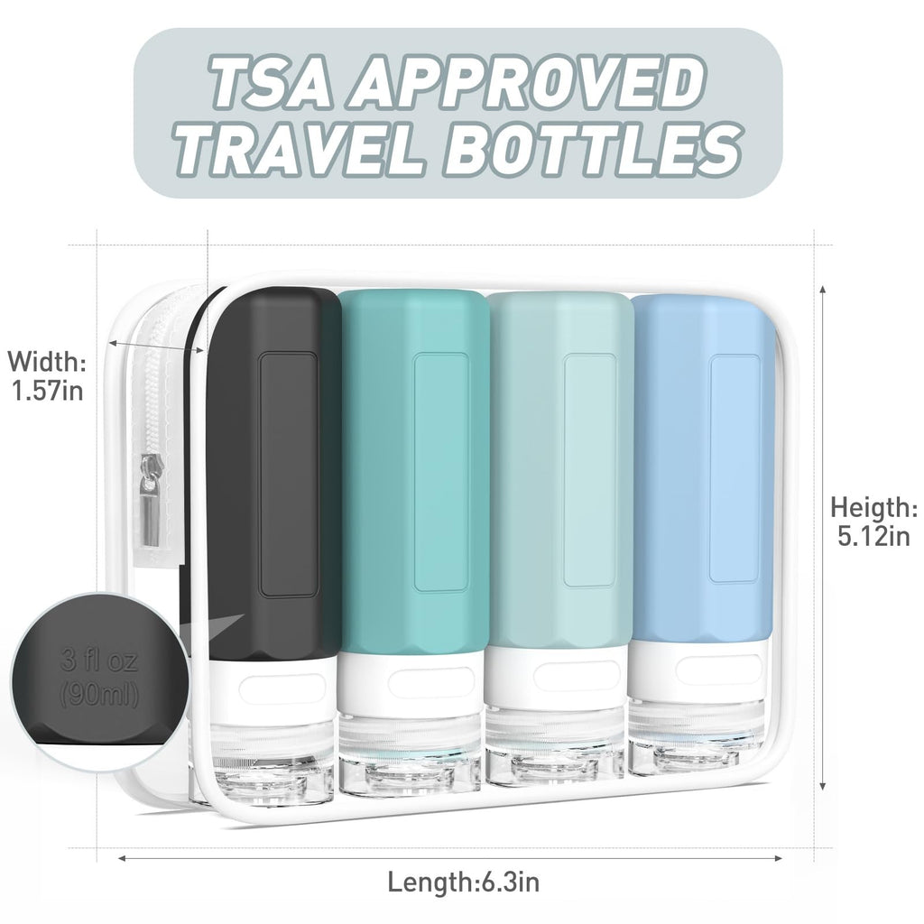TSA Approved Travel Bottles Set - Leakproof 3oz Toiletry Containers for Carry-On
