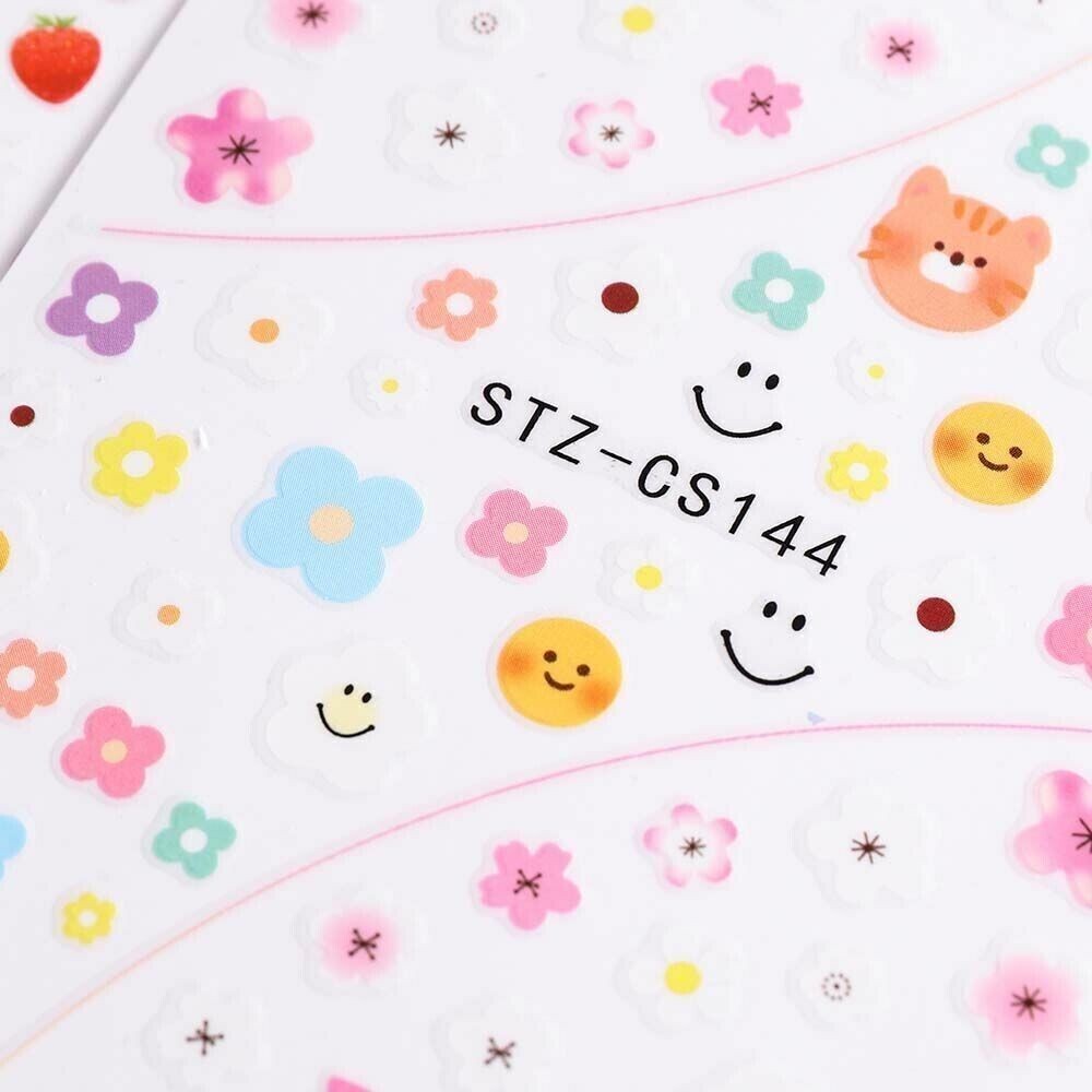 Summer Flower & Cat Nail Art Stickers - 3D Decals for Nails