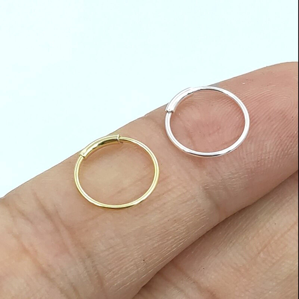 2pcs 925 Sterling Silver Nose Hoop 8-9mm 22G Piercing Ring