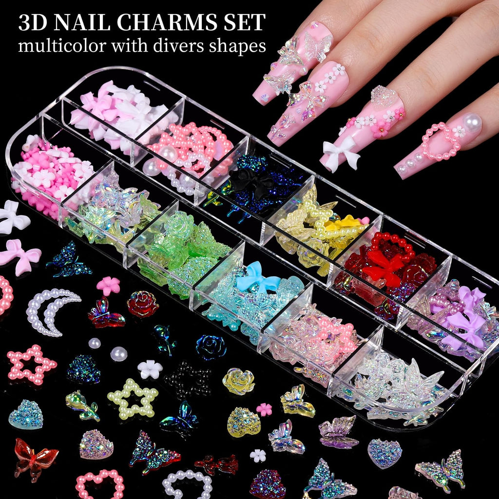 Nail Charms and Rhinestones Kit with 8 Varieties for Nail Art