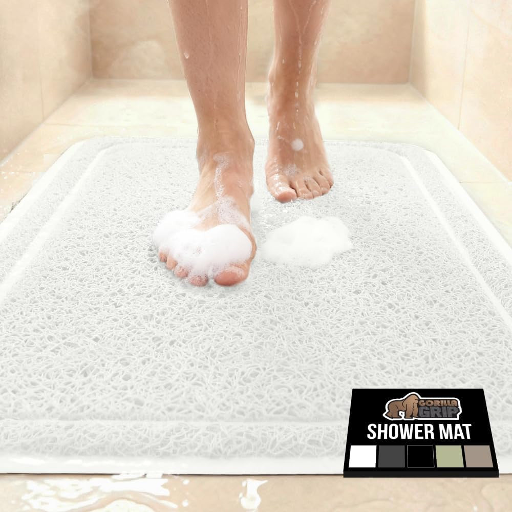 Exfoliating Bath Shower Mat 24x16 with Textured Backing and Loofah-Style Foot Scrubber