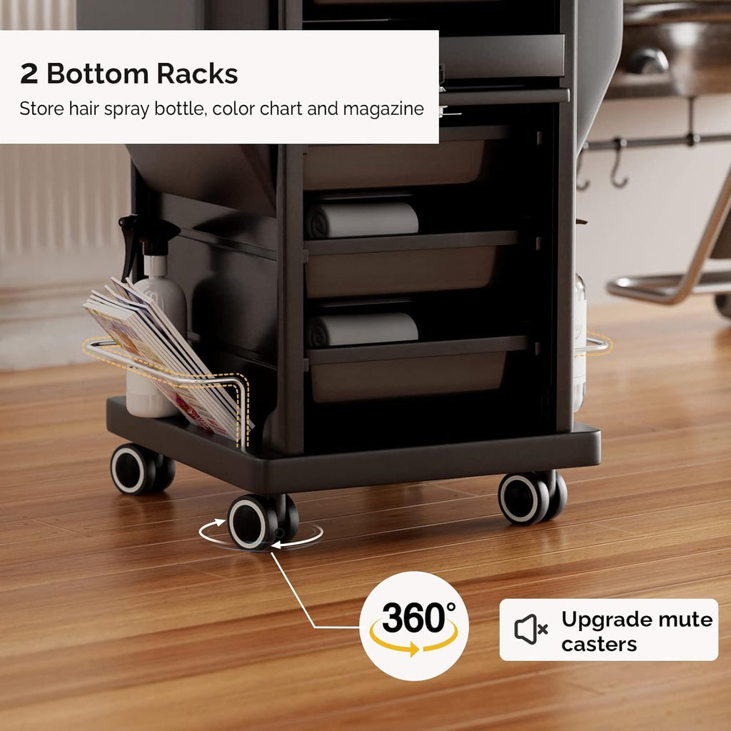 Lockable Salon Trolley Cart with Drawers & Hot Tools Holder for Hair Stylists