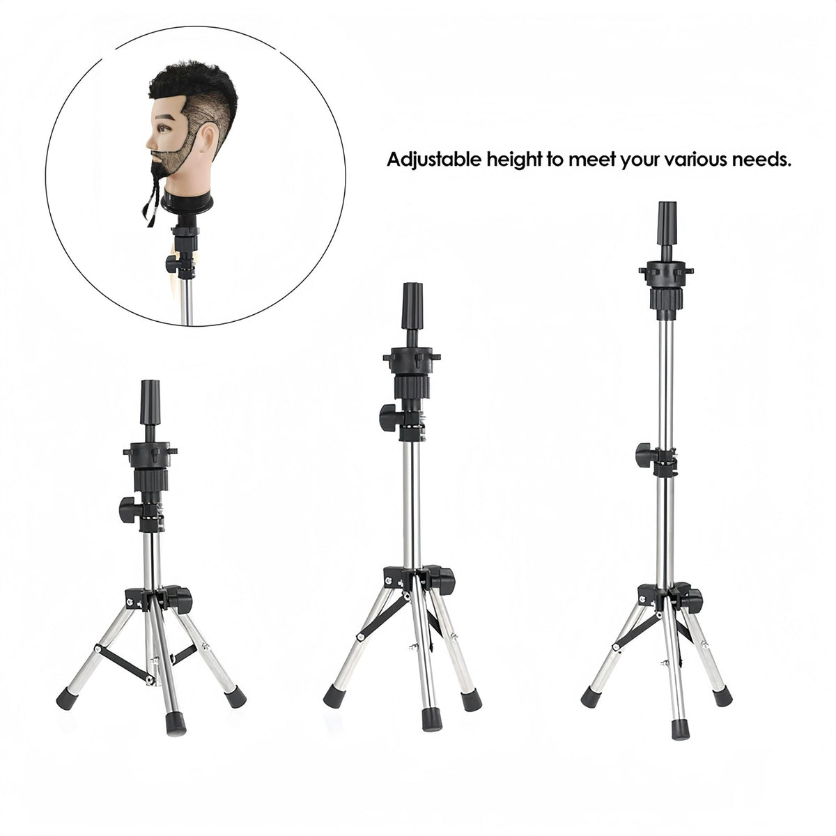 Adjustable 25 Inch Wigs Mannequin Head Stand with Tripod Base for Hair & Hat Display