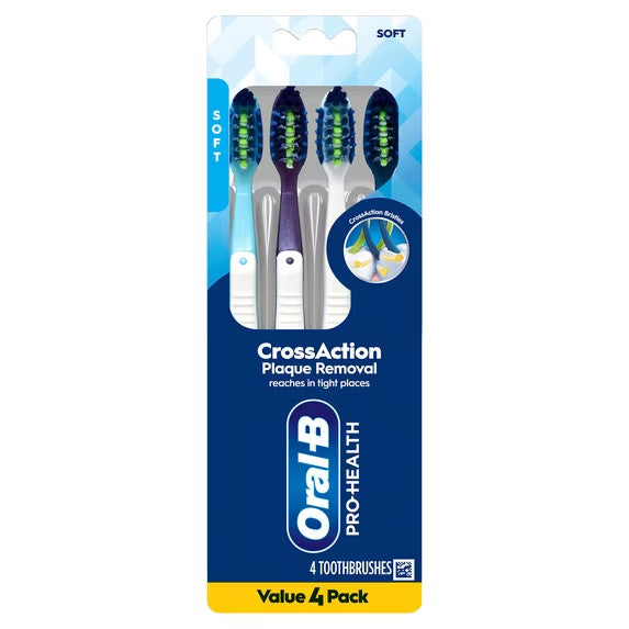 Soft Bristle CrossAction Toothbrushes Pack of 4 for Plaque Removal