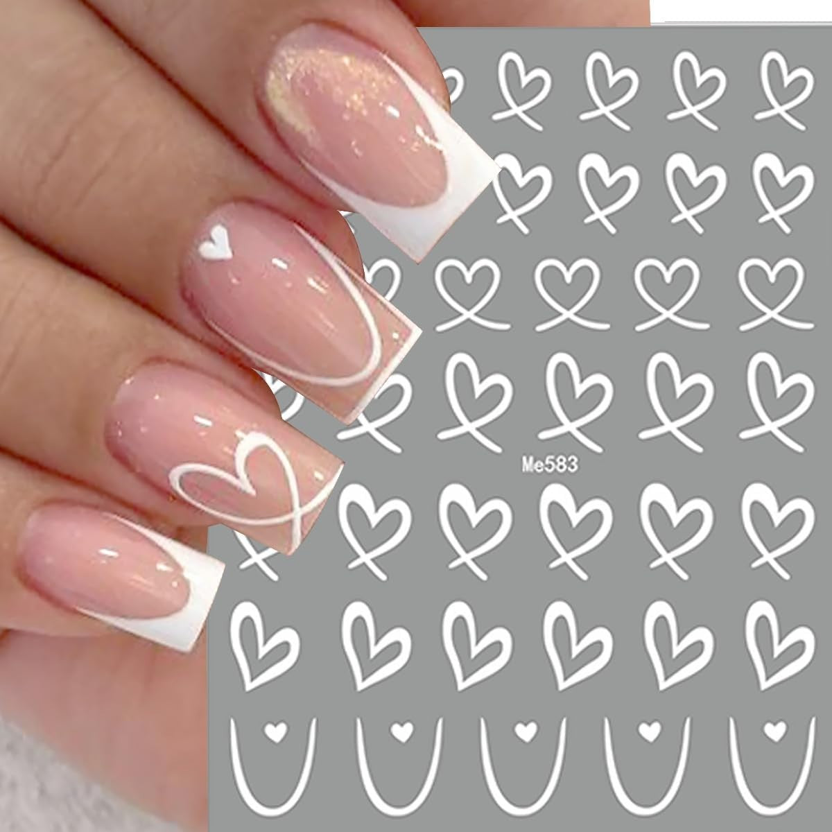 Valentine's Nail Stickers Set - 6 Sheets Colorful Heart Decals for Nail Art