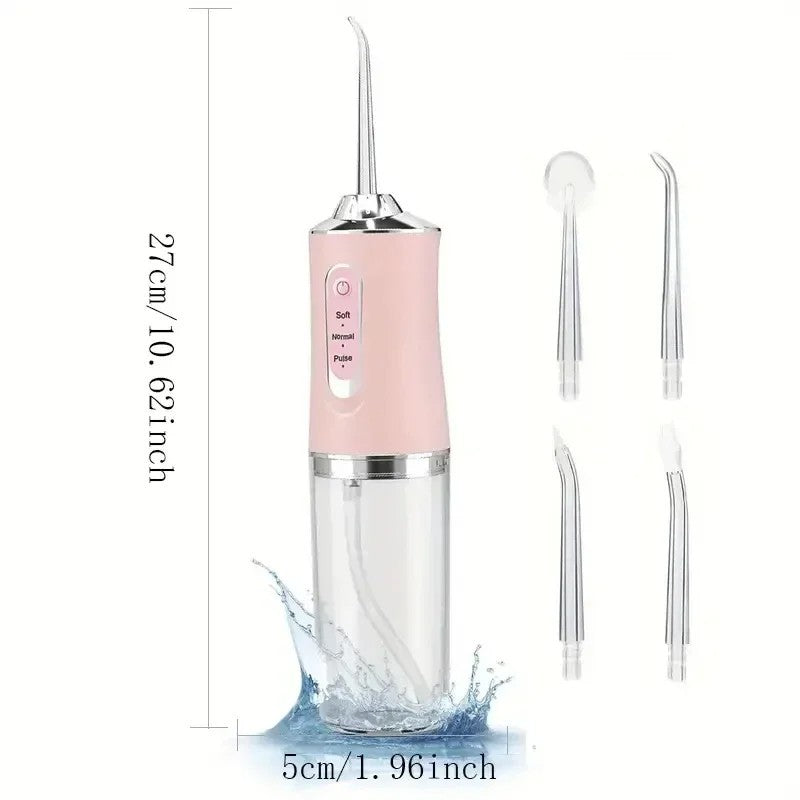 Cordless Water Flosser Dental Oral Irrigator Travel Teeth Cleaner - 3 Modes, 4 Tips