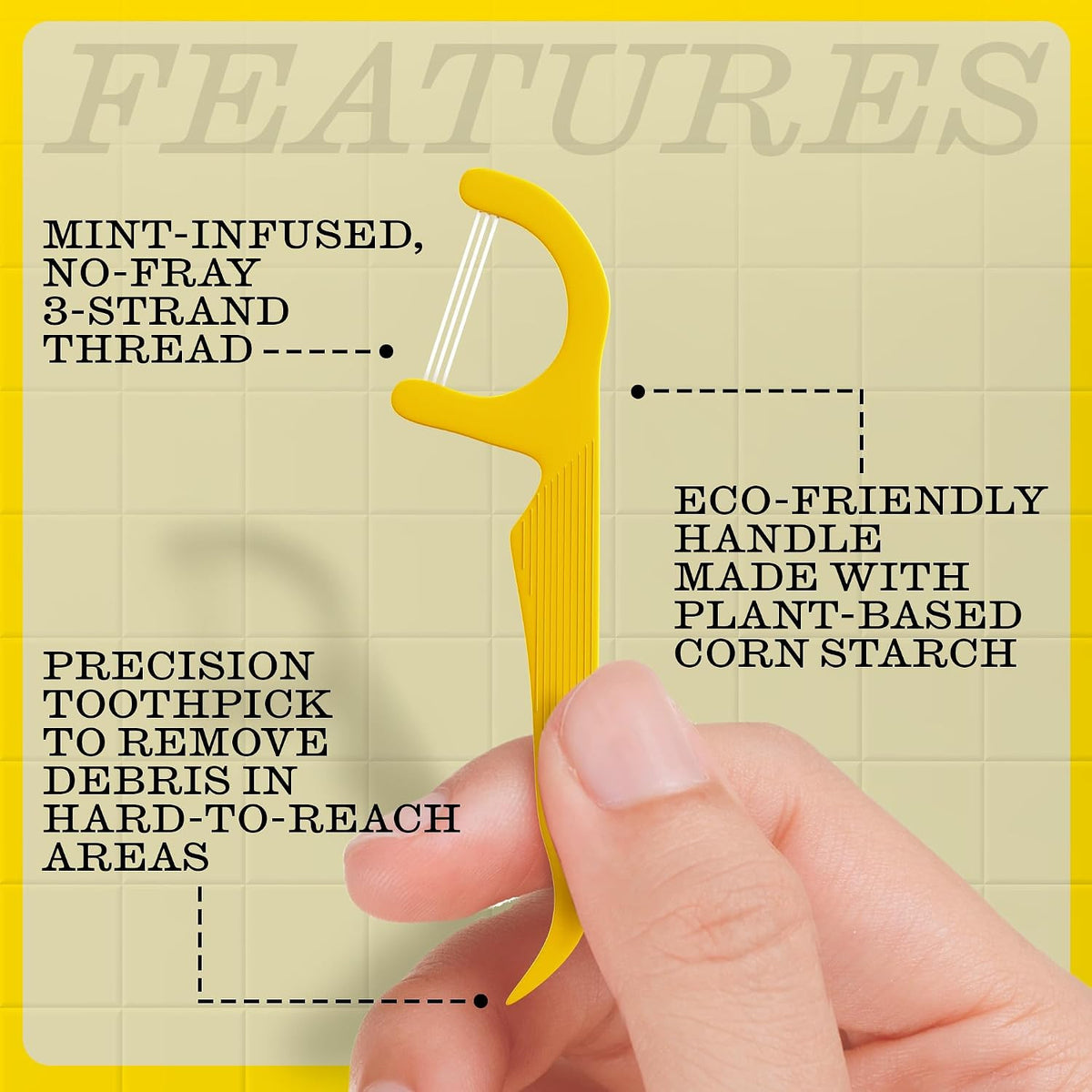 Eco-Friendly 3-Strand Floss Picks with Mint & Baking Soda - Dual Action Oral Care