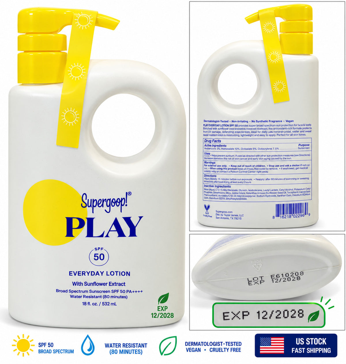 Supergoop SPF 50 Sun Protection Lotion 18 oz Broad Spectrum Water-Resistant