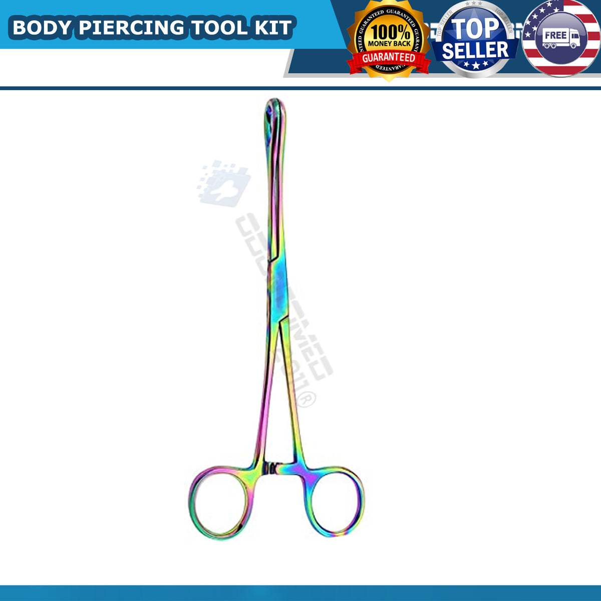 Professional 7-Piece Body Piercing Instruments Kit with Pennington Forceps - Rainbow