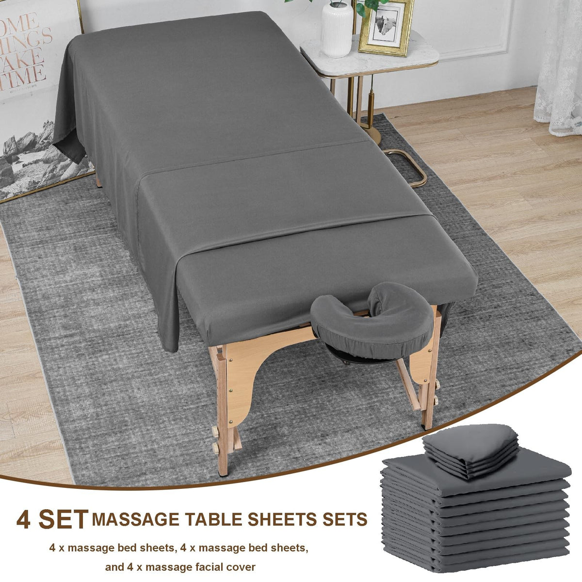 Reusable Massage Bed Sheets Set - Soft Full Size, Dark Grey, 12 Pieces