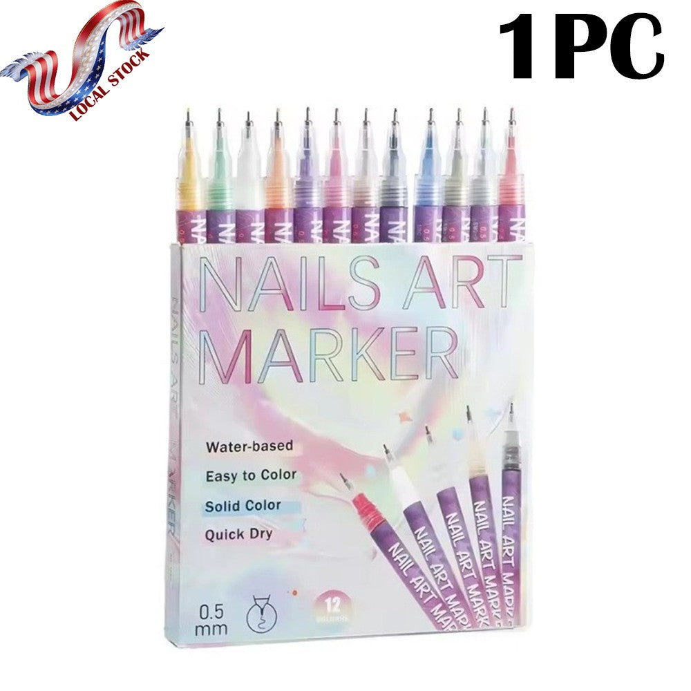 12-Color Nail Art Pens Set for DIY Gel and Acrylic Nail Designs
