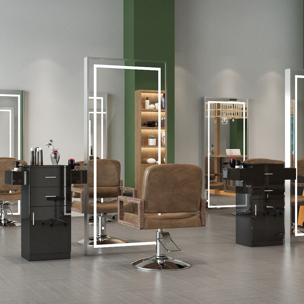 Salon Barber Station Cabinet with Lockable Drawers & Tool Holders