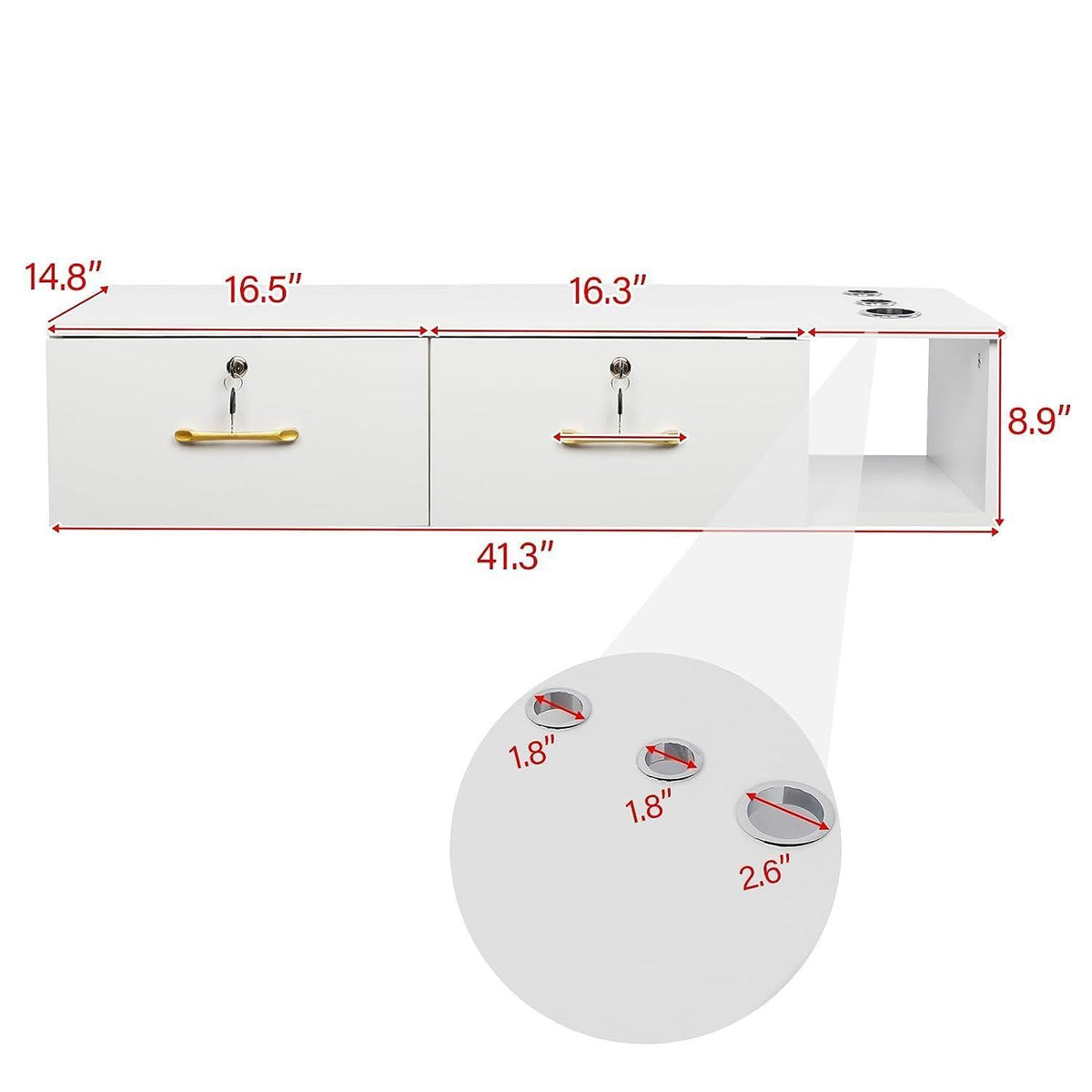 Wall Mount Hair Salon Station with Lockable Drawers & Tool Holders