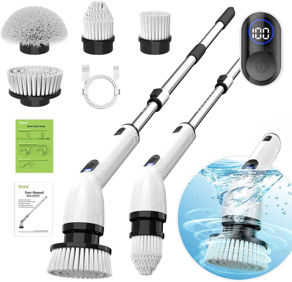 Electric Spin Scrubber Waterproof Bathroom Cleaning Tool with 4 Heads