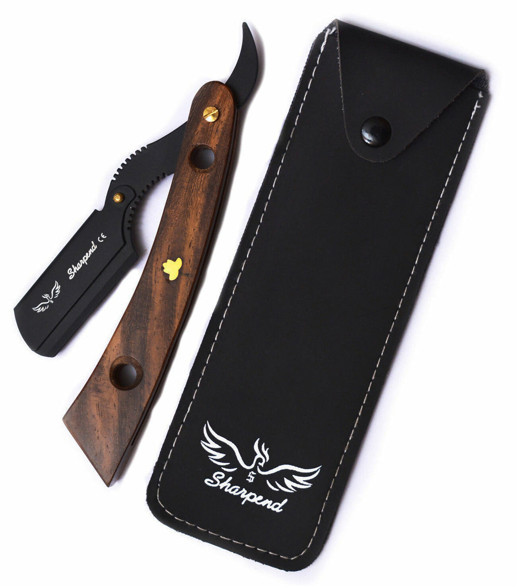 Professional Straight Razor Shaving Kit with 10 Blades & Wooden Handle