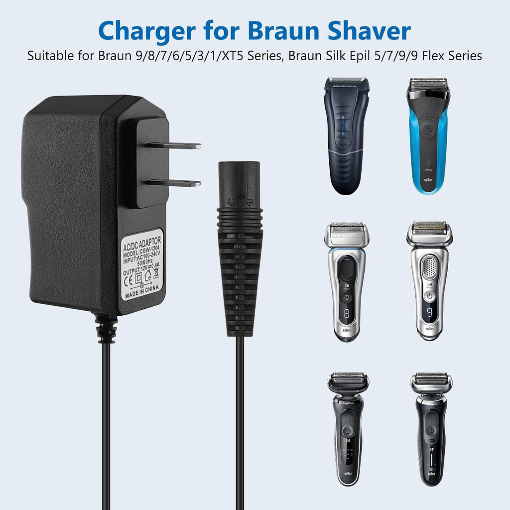 12V Braun Shaver Charger for Series 9 8 7 6 5 3 1 XT5 Electric Razor Power Cord