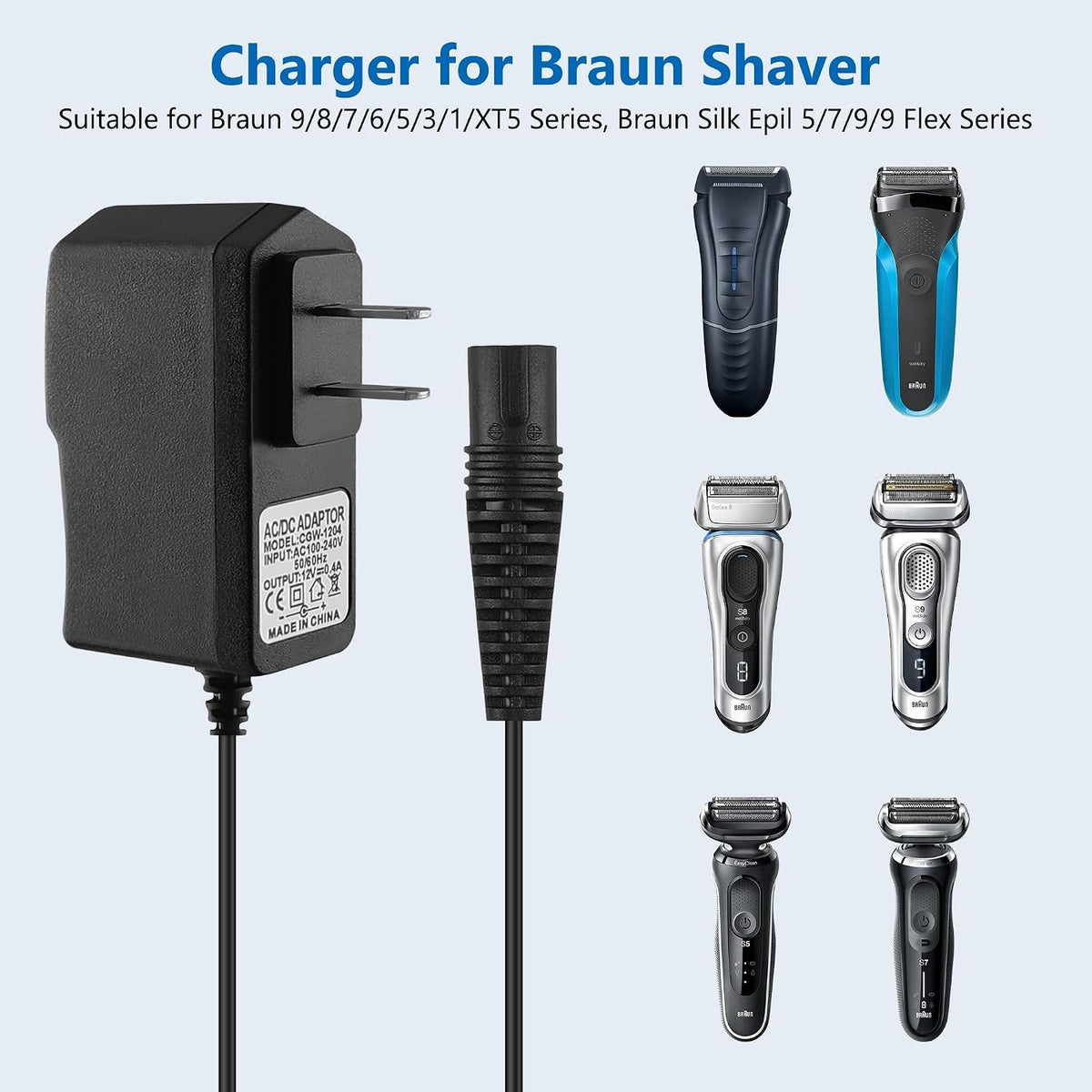 12V Braun Shaver Charger for Series 9 8 7 6 5 3 1 XT5 Electric Razor Power Cord