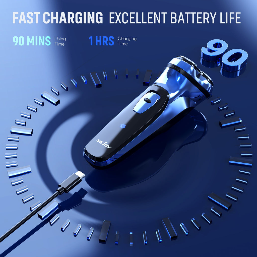 Men's 3D Rotary Electric Shaver with Pop-up Trimmer, Fast Charging