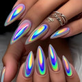 24-Piece Long Waterdrop Purple Aurora Holographic Press-On Fake Nails Set
