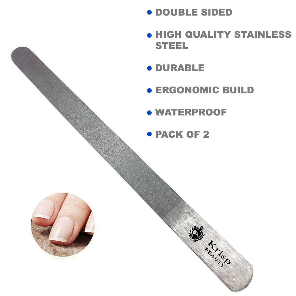 Dual Sided Stainless Steel Nail File Manicure & Pedicure Spa Tool Set - Pack of 2