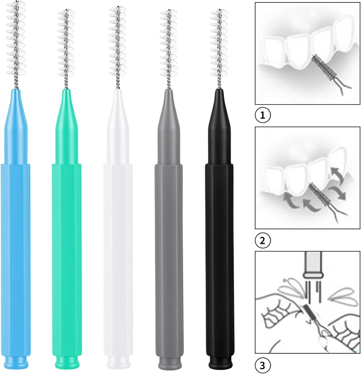 Dental Flossers with 3 Sizes & Colors, Gentle Interdental Toothpick Brushes