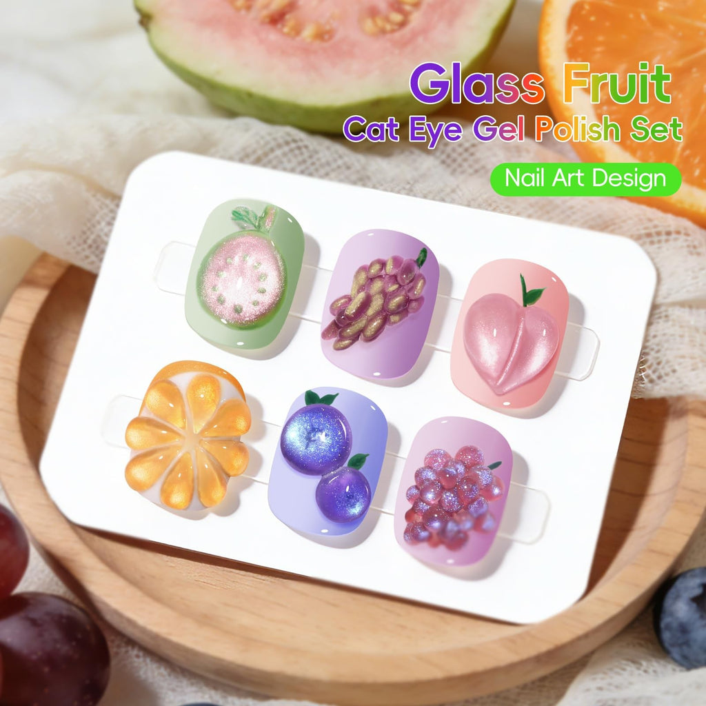 Gel Nail Polish Set with Cat Eye Effect - 6 Vibrant Colors, Long-Lasting, Magnetic Finish