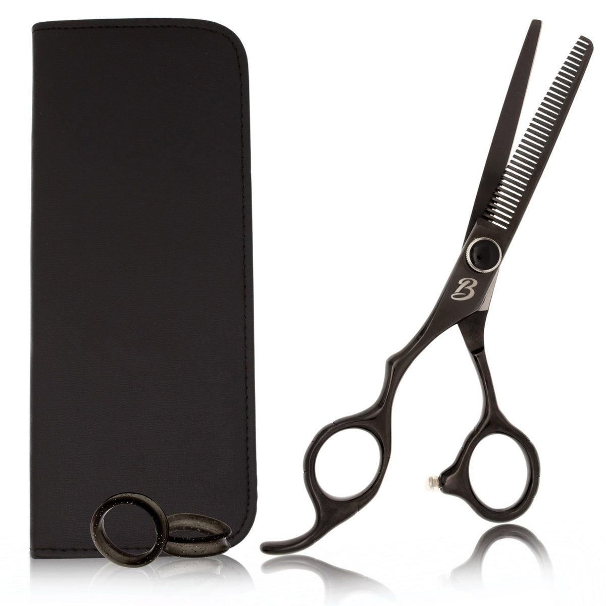 Left Hand Thinning Hair Shears 6-Inch Black Titanium Scissors for Professional Haircut